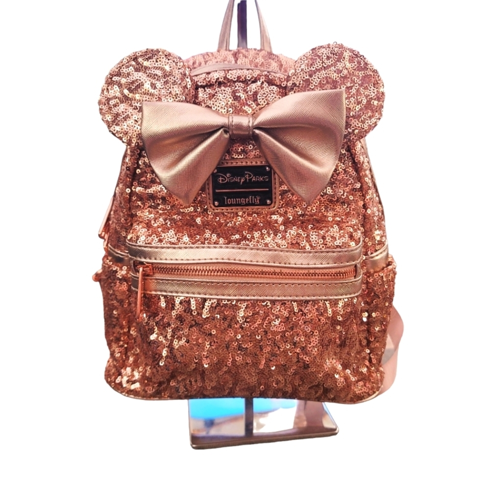 Minnie Mouse Sequin Loungefly Mini Backpack Rose Gold Gem